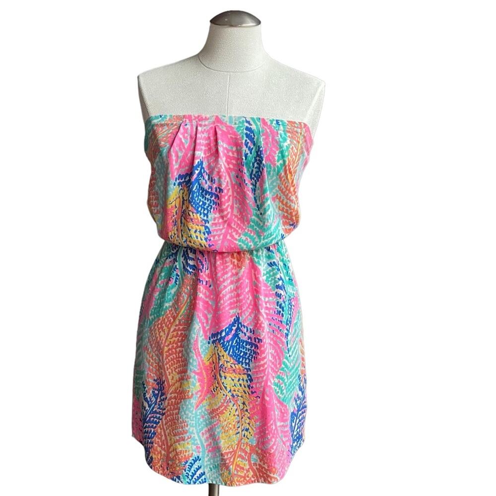 Kids Lilly Pulitzer Electric Feel Elastic Strapless Pima Cotton Casual Dress XXS